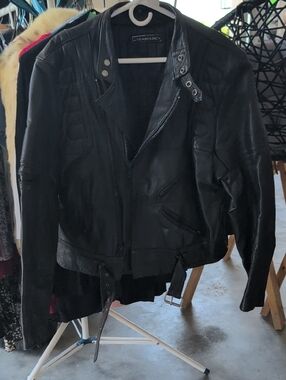 Steinmark Black Leather Moto Jacket with Waist Belt